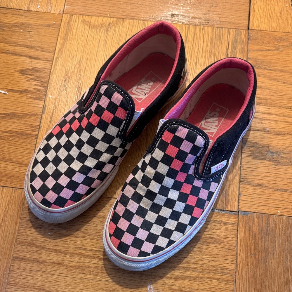 Vans Kids Black and Pink Checkered Sneakers